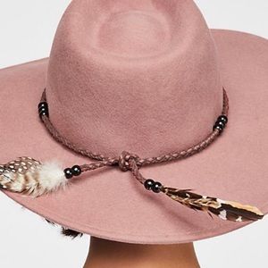 Free people wool feather boho L brim hat pink mauve M